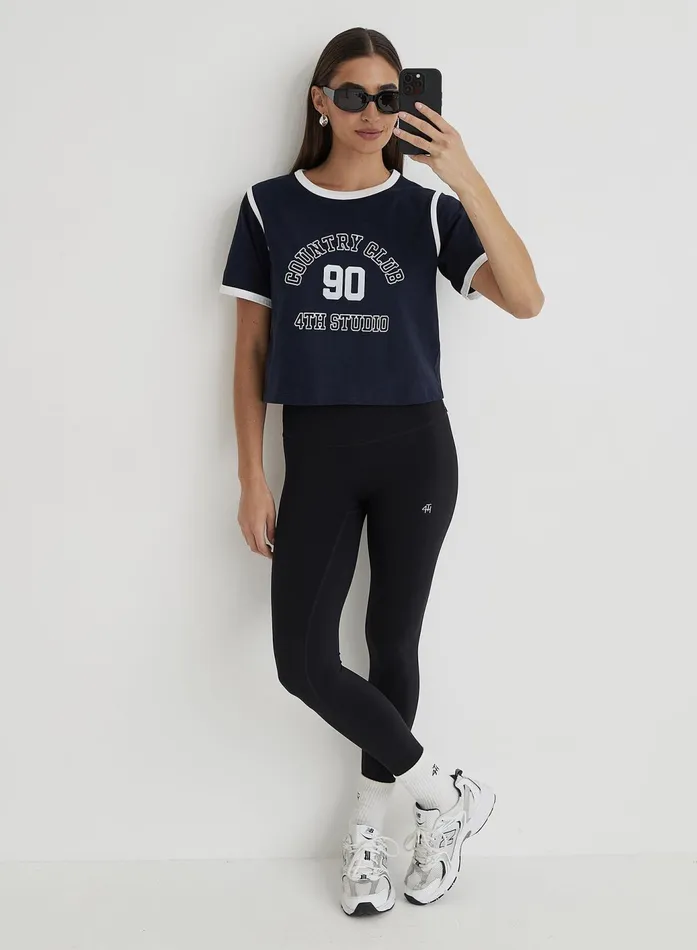 Women Navy Country Club Cropped TShirt Raine 4th and Reckless Athleisure