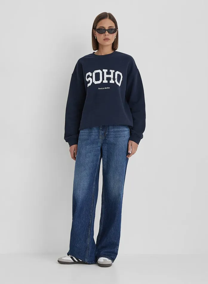 Women Navy Distressed Soho Slogan Classic Longline Sweatshirt Bobbi 4th and Reckless Athleisure Women Navy Distressed Soho Slogan Classic Longline Sweatshirt Bobbi 4th and Reckless Athleisure