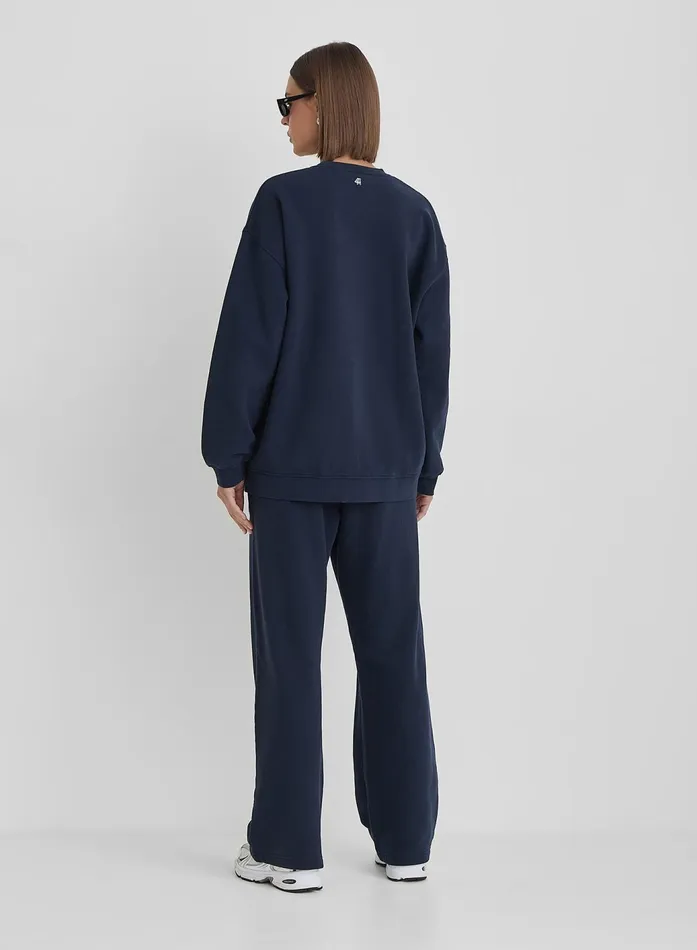 Women Navy Distressed Soho Slogan Classic Longline Sweatshirt Bobbi 4th and Reckless Athleisure
