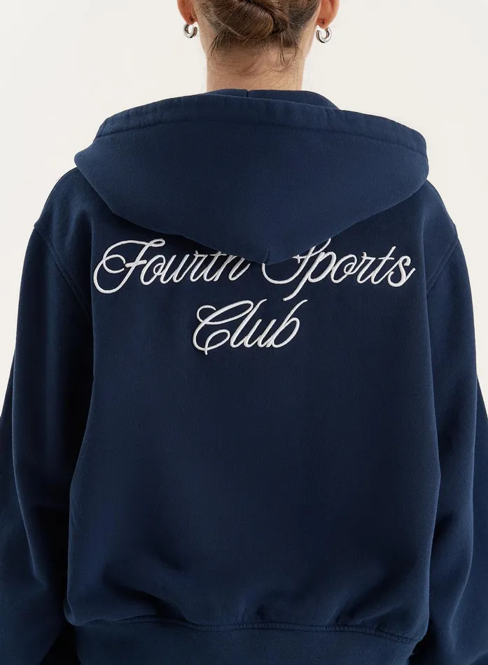 Women Navy Fourth Branded Cropped Zip Hoodie Carey 4th and Reckless Hoodies and Sweatshirts