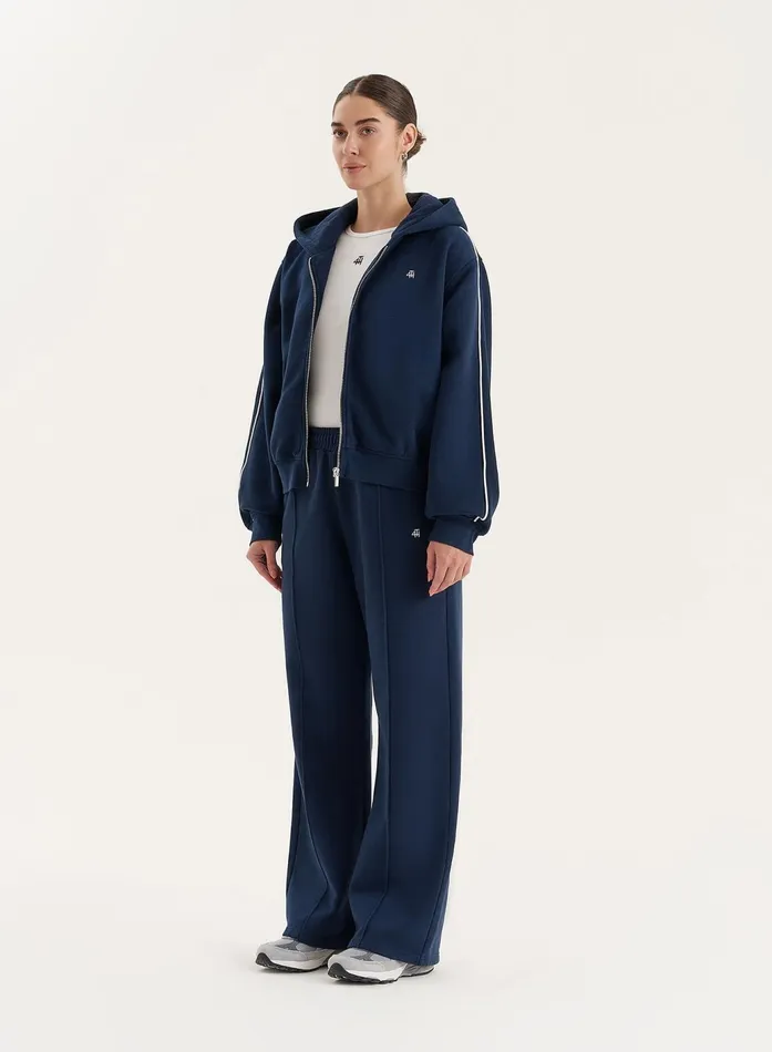 Women Navy Fourth Branded Cropped Zip Hoodie Carey 4th and Reckless Hoodies and Sweatshirts