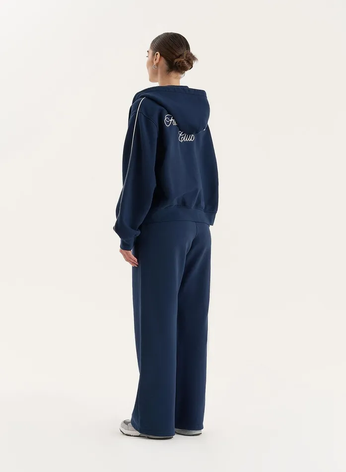 Women Navy Fourth Branded Cropped Zip Hoodie Carey 4th and Reckless Hoodies and Sweatshirts