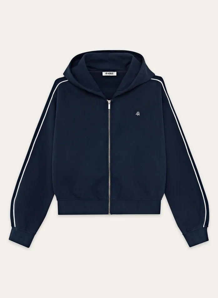 Women Navy Fourth Branded Cropped Zip Hoodie Carey 4th and Reckless Hoodies and Sweatshirts