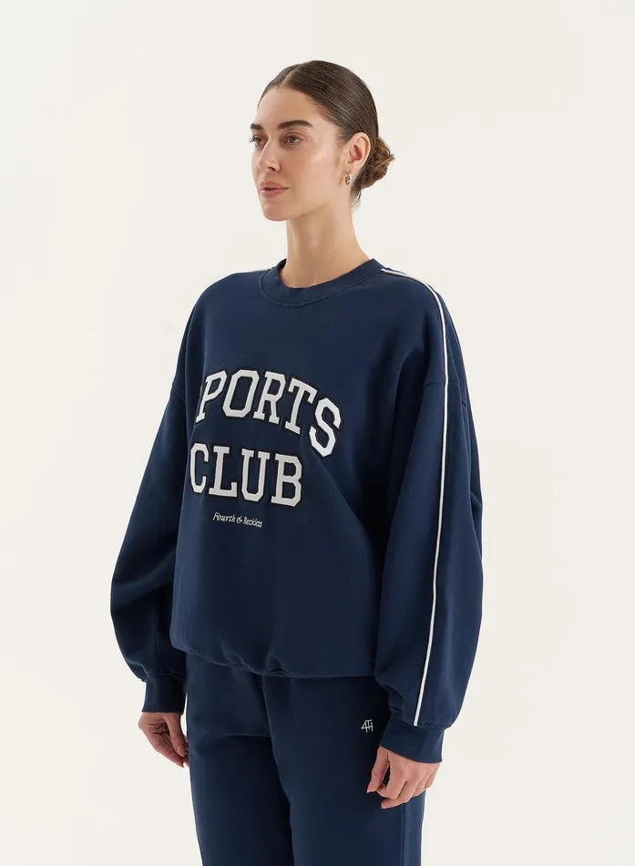 Women Navy Slogan Relaxed Oversized Sweatshirt Ellie 4th and Reckless Hoodies and Sweatshirts