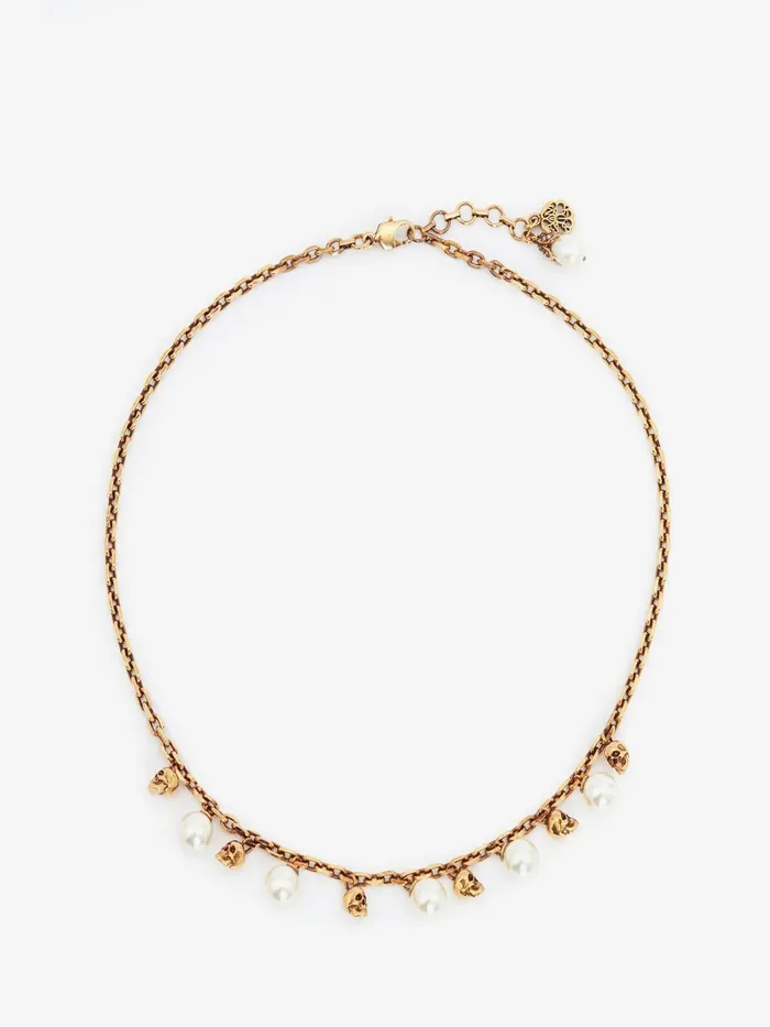 Women Necklaces And Pendants Alexander McQueen Pearly Skull Necklace Antique Gold Women Necklaces And Pendants Alexander McQueen Pearly Skull Necklace Antique Gold