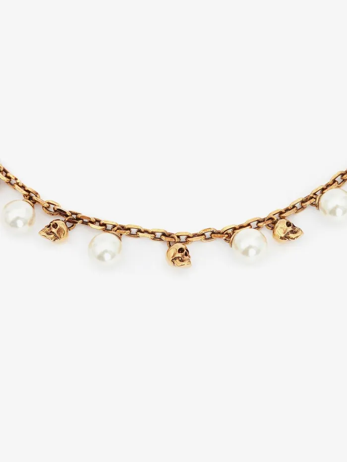 Women Necklaces And Pendants Alexander McQueen Pearly Skull Necklace Antique Gold