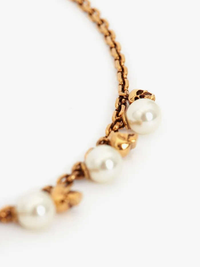 Women Necklaces And Pendants Alexander McQueen Pearly Skull Necklace Antique Gold