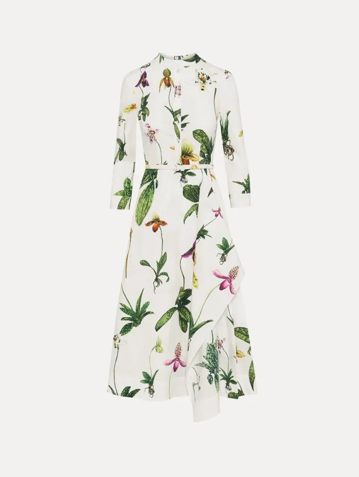 Women Orchid Cotton Poplin 34 Sleeve Dress White Multi Oscar De La Renta Dresses Women Orchid Cotton Poplin 34 Sleeve Dress White Multi Oscar De La Renta Dresses