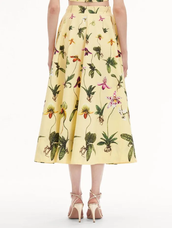 Women Orchid Cotton Poplin Skirt Yellow Multi Oscar De La Renta Pants and Skirts Women Orchid Cotton Poplin Skirt Yellow Multi Oscar De La Renta Pants and Skirts