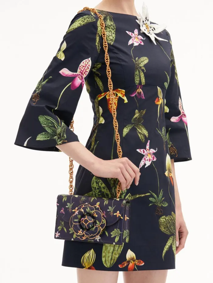 Women Orchid Printed TRO Bag Navy Oscar De La Renta Handbags Women Orchid Printed TRO Bag Navy Oscar De La Renta Handbags