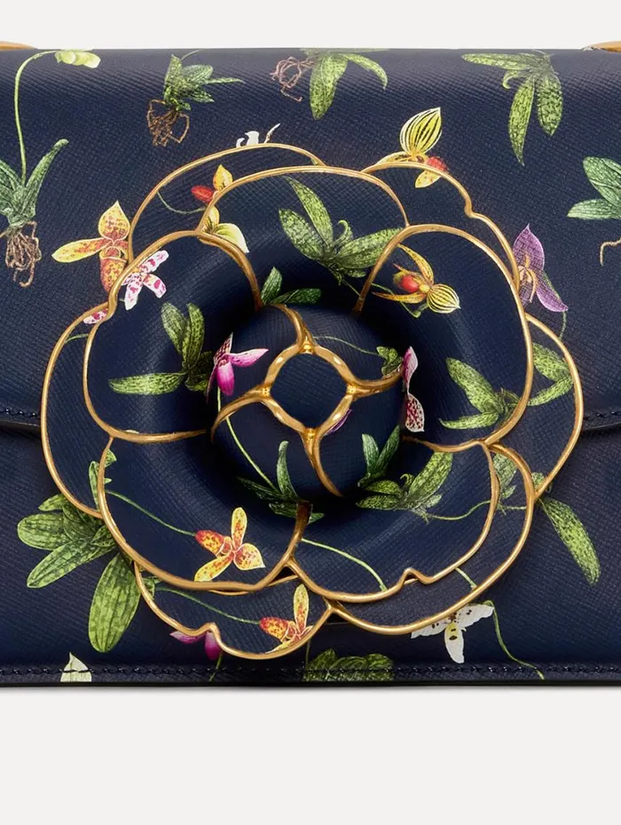 Women Orchid Printed TRO Bag Navy Oscar De La Renta Handbags Women Orchid Printed TRO Bag Navy Oscar De La Renta Handbags