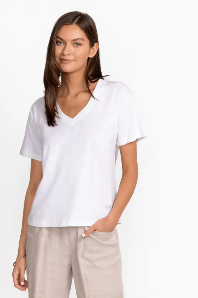 Women Organic Cotton Drop Shoulder Tee Bright White Johnny Was Tops