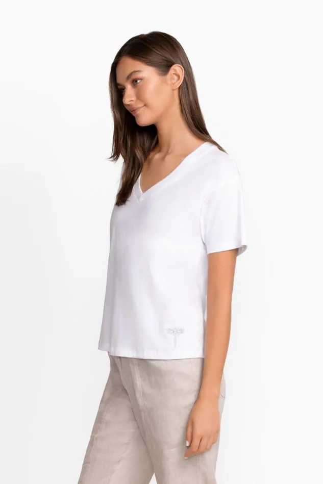 Women Organic Cotton Drop Shoulder Tee Bright White Johnny Was Tops
