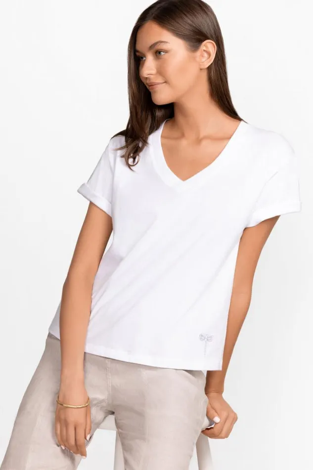 Women Organic Cotton Drop Shoulder Tee Bright White Johnny Was Tops