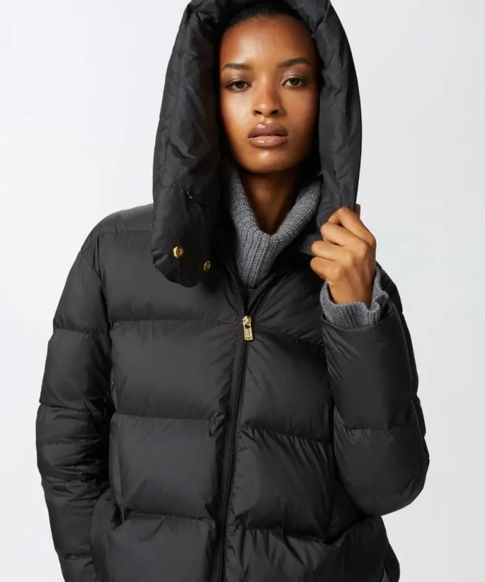 Women Outerwear Pinko Padded Down Jacket With High Wraparound Collar Limo Black Women Outerwear Pinko Padded Down Jacket With High Wraparound Collar Limo Black