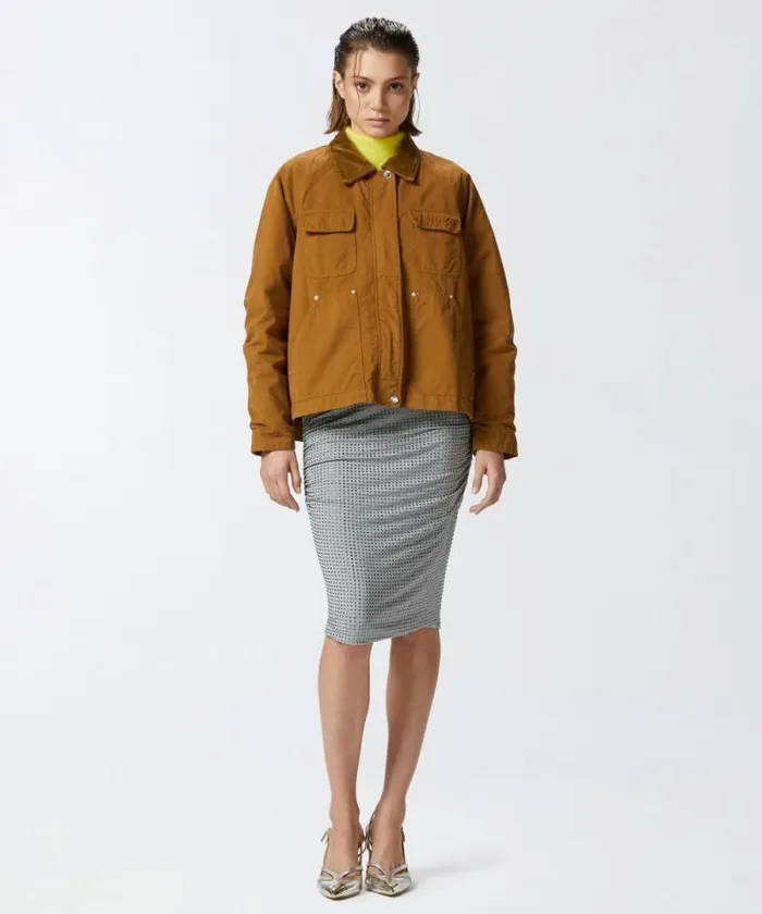 Women Outerwear Pinko Pea Jacket With Corduroy Collar Bronze