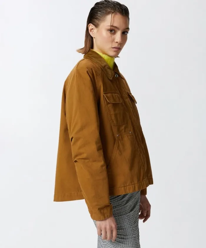 Women Outerwear Pinko Pea Jacket With Corduroy Collar Bronze Women Outerwear Pinko Pea Jacket With Corduroy Collar Bronze