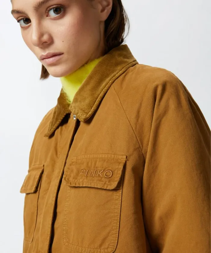 Women Outerwear Pinko Pea Jacket With Corduroy Collar Bronze Women Outerwear Pinko Pea Jacket With Corduroy Collar Bronze