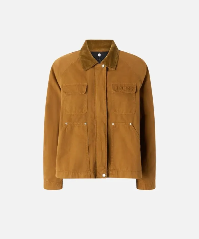 Women Outerwear Pinko Pea Jacket With Corduroy Collar Bronze Women Outerwear Pinko Pea Jacket With Corduroy Collar Bronze