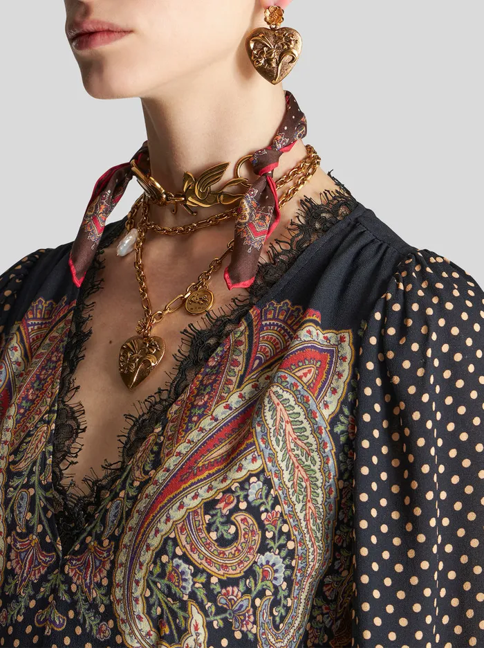Women Paisley Pattern Mini Dress With Lace Etro Dresses