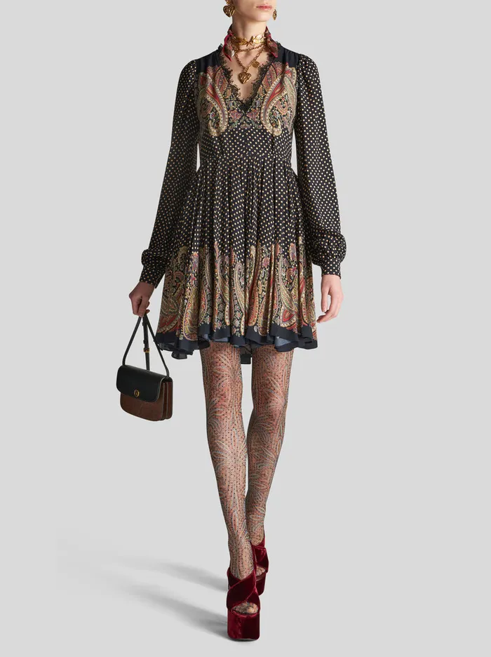 Women Paisley Pattern Mini Dress With Lace Etro Dresses