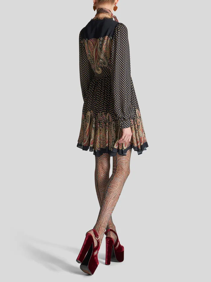 Women Paisley Pattern Mini Dress With Lace Etro Dresses