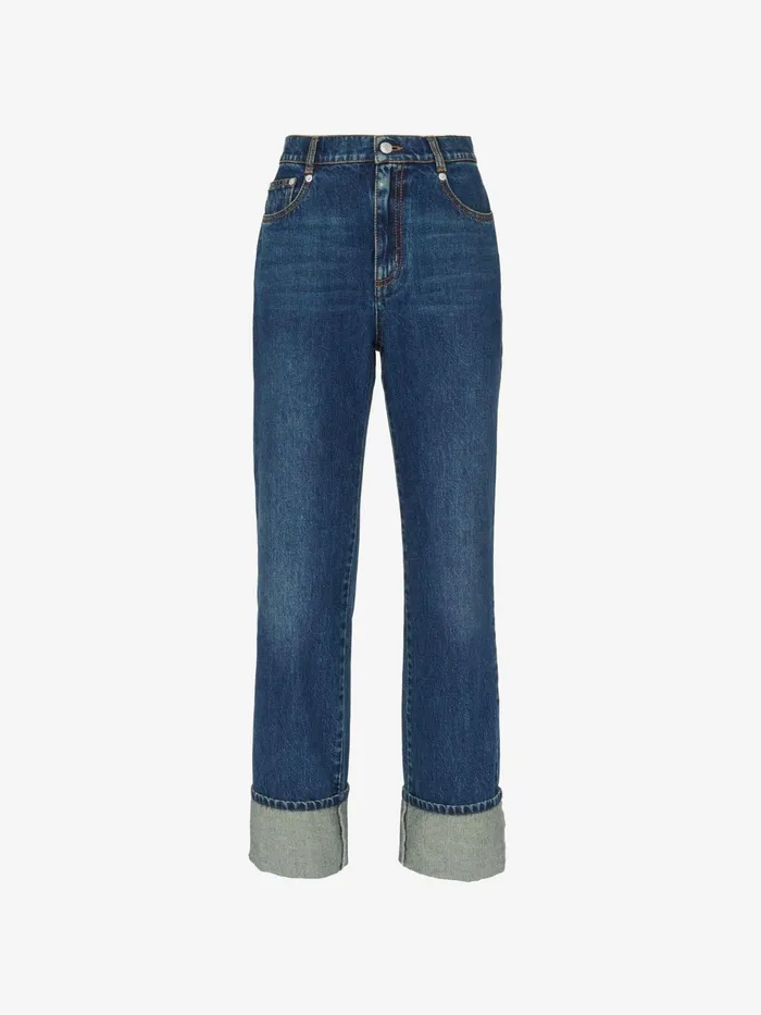 Women Pants Alexander McQueen TurnUp Boyfriend Jeans Indigo