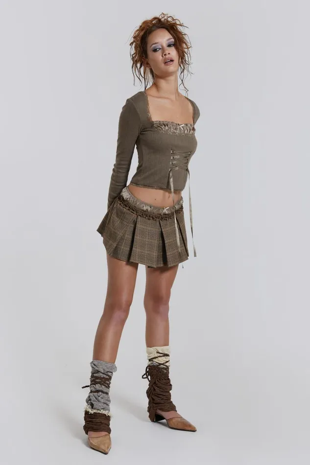 Women Pleated Check Satin Boxer Mini Skirt Jaded London CoOrds