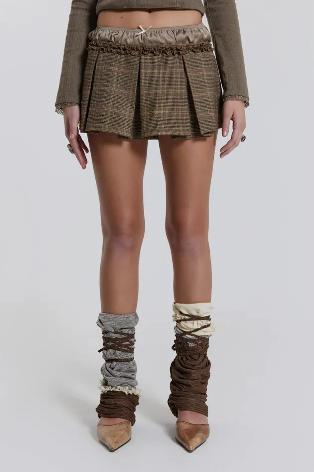 Women Pleated Check Satin Boxer Mini Skirt Jaded London CoOrds