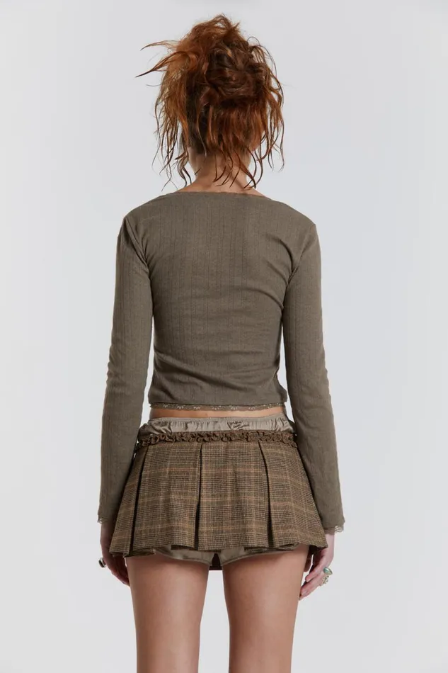 Women Pleated Check Satin Boxer Mini Skirt Jaded London CoOrds