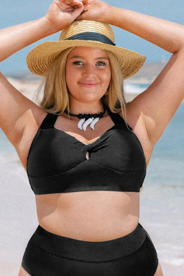 Women Plus Size and Curve Bikinis Cupshe Charmed Romance Twist Front Plus Size Midkini Black Women Plus Size and Curve Bikinis Cupshe Charmed Romance Twist Front Plus Size Midkini Black