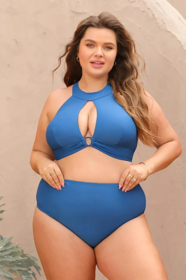 Women Plus Size and Curve Bikinis Cupshe Summer Of Love High Neck ORing Plus Size Bikini Set Blue Women Plus Size and Curve Bikinis Cupshe Summer Of Love High Neck ORing Plus Size Bikini Set Blue