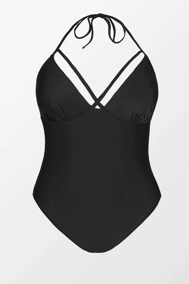 Women Plus Size and Curve Swimsuits Cupshe Kacie Black Cut Out Plus Size One Piece Swimsuit Black