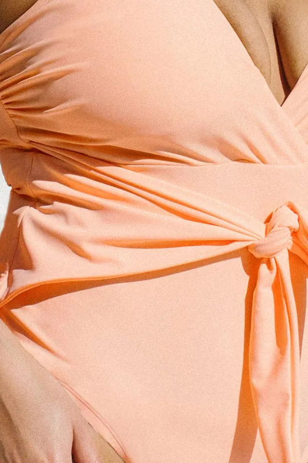 Women Plus Size and Curve Swimsuits Cupshe Nature Trip Sash Halter Plus Size One Piece Swimsuit Pink