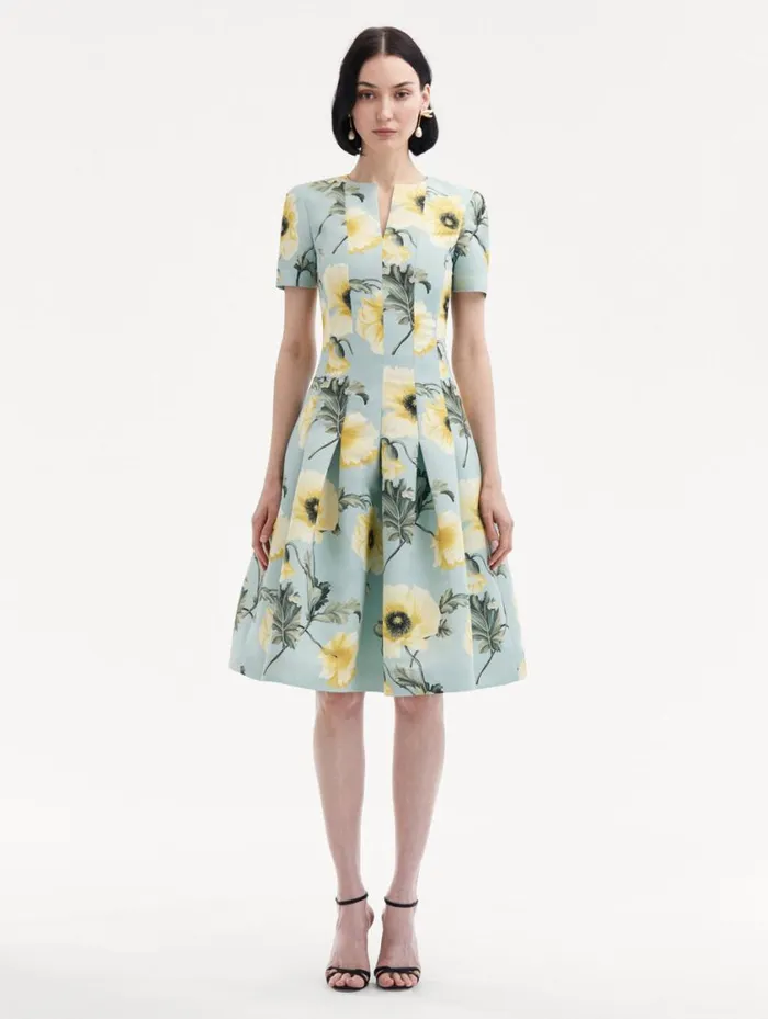 Women Poppy Faille Split Neck Dress Sage Yellow Oscar De La Renta Dresses Women Poppy Faille Split Neck Dress Sage Yellow Oscar De La Renta Dresses