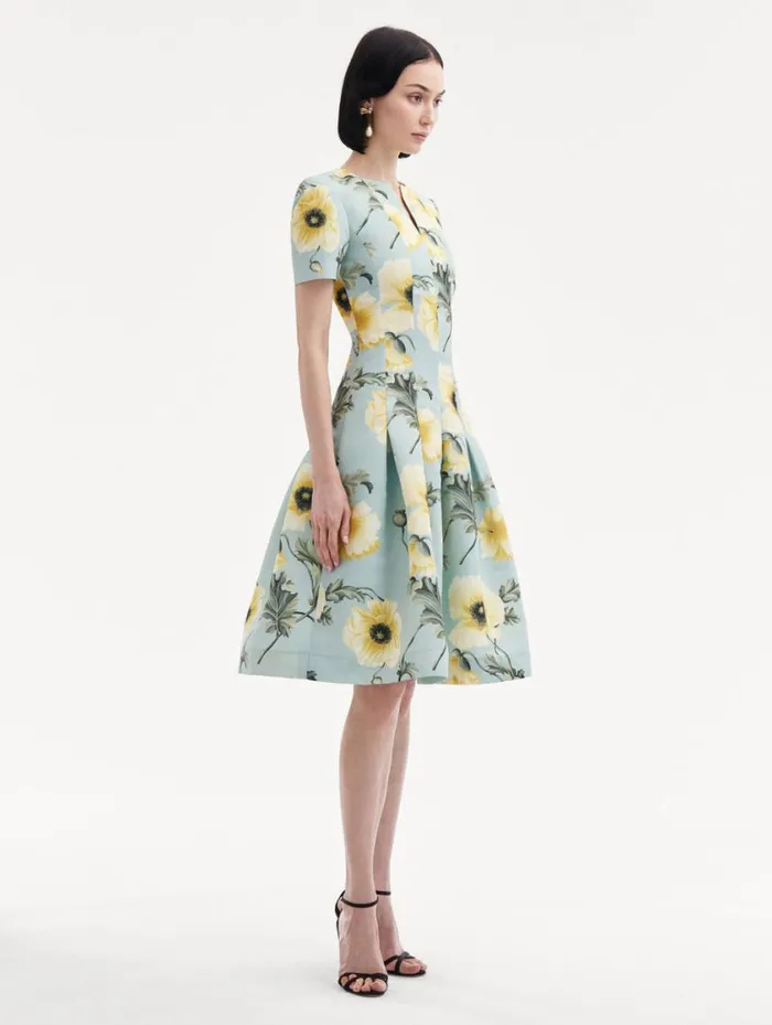 Women Poppy Faille Split Neck Dress Sage Yellow Oscar De La Renta Dresses Women Poppy Faille Split Neck Dress Sage Yellow Oscar De La Renta Dresses