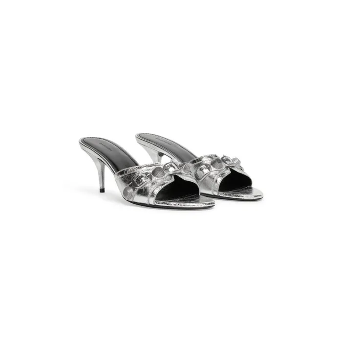Women Pumps and Heels Balenciaga Cagole 70mm Sandal Metallized In Silver