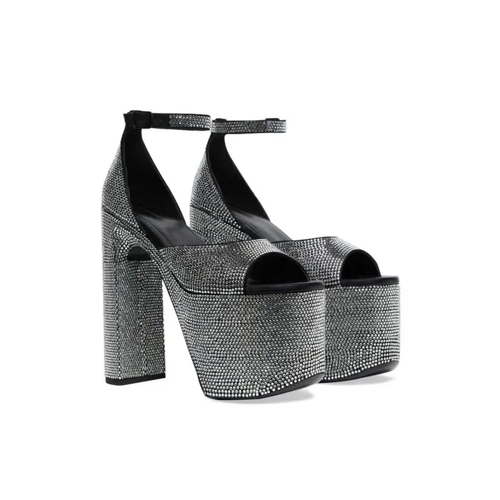 Women Pumps and Heels Balenciaga Camden 160mm Sandal With Rhinestones In Black