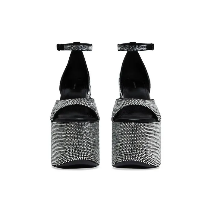 Women Pumps and Heels Balenciaga Camden 160mm Sandal With Rhinestones In Black