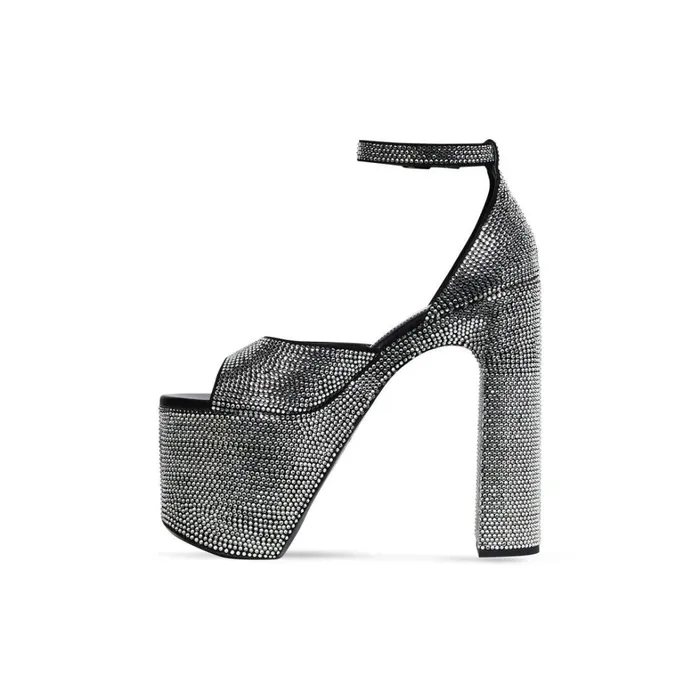 Women Pumps and Heels Balenciaga Camden 160mm Sandal With Rhinestones In Black