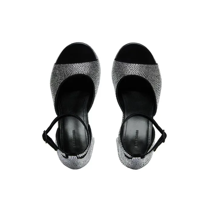 Women Pumps and Heels Balenciaga Camden 160mm Sandal With Rhinestones In Black