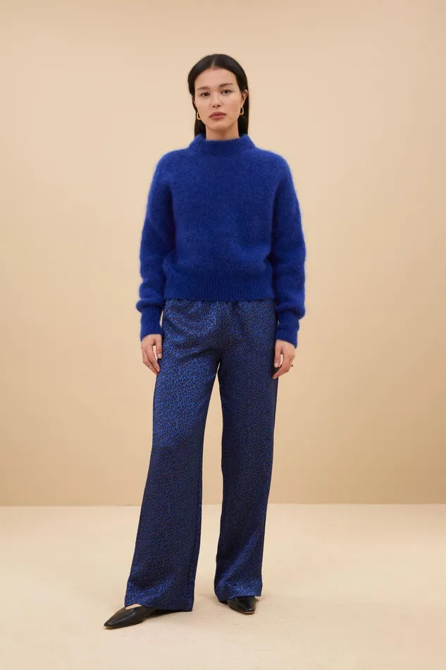 Women Robyn Blue Cheetah Pants Blue Cheetah Print Bybar Trousers Women Robyn Blue Cheetah Pants Blue Cheetah Print Bybar Trousers