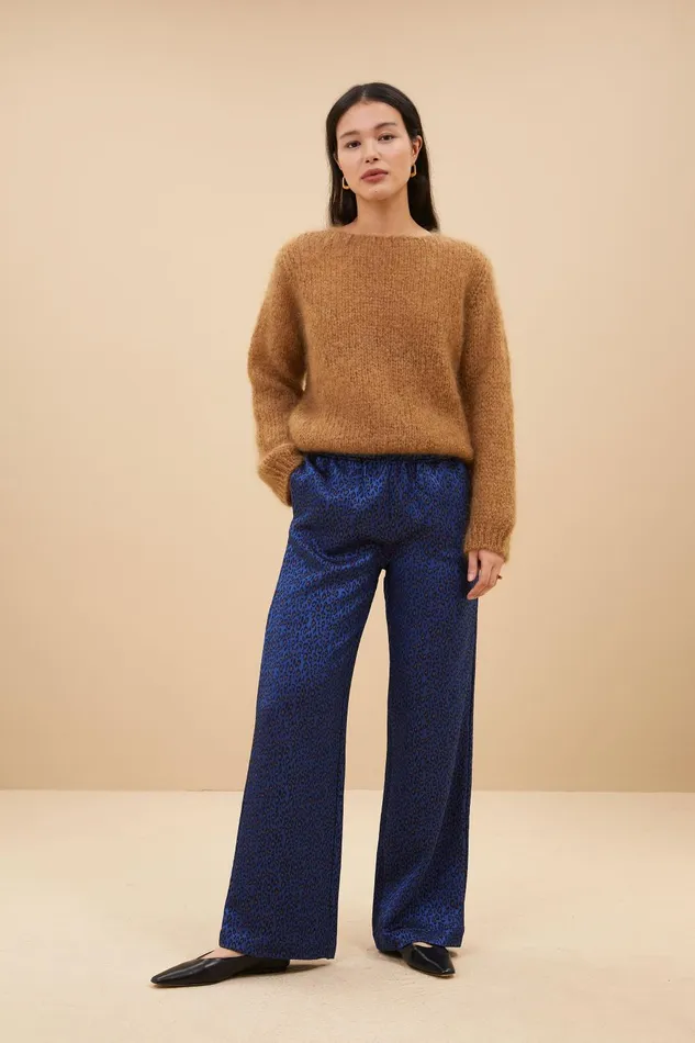 Women Robyn Blue Cheetah Pants Blue Cheetah Print Bybar Trousers Women Robyn Blue Cheetah Pants Blue Cheetah Print Bybar Trousers