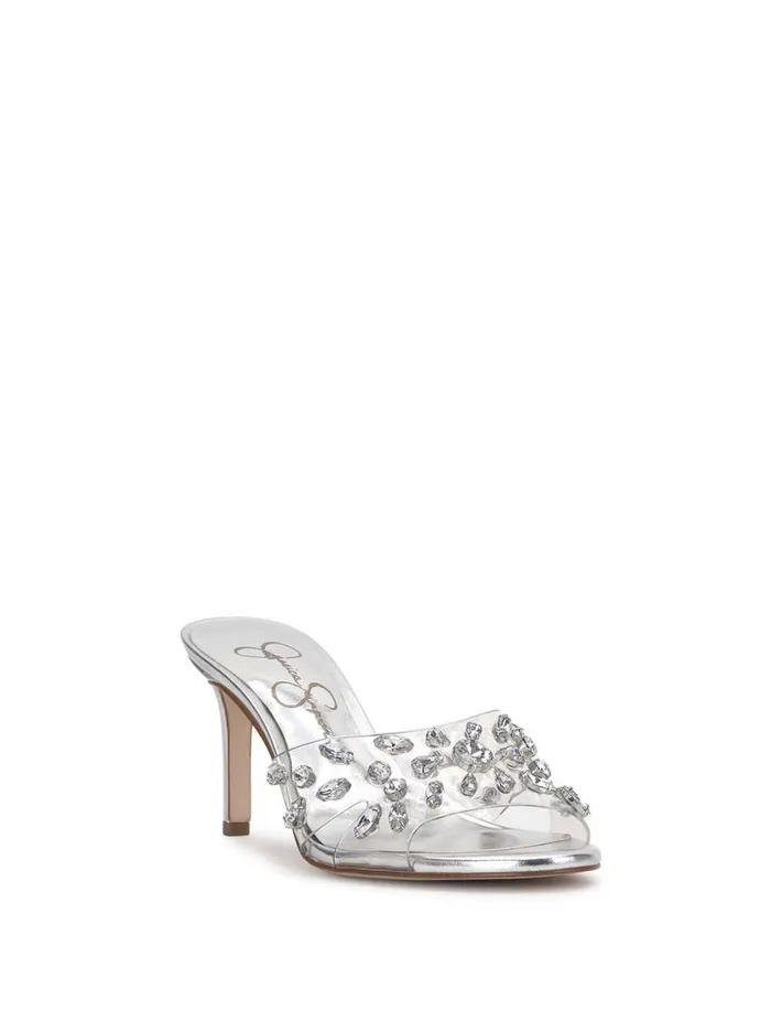 Women Sandals Jessica Simpson Primana Lucite Mule In Silver