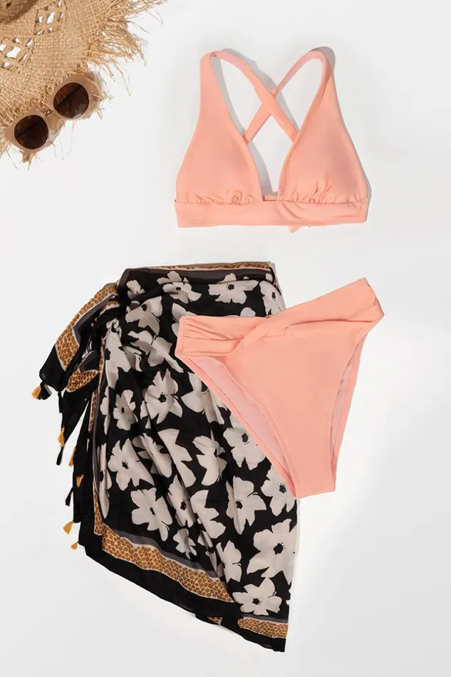 Women Sarong and Skirts Cupshe Twist Front 3 Piece Swimsuit Saraong Set Multicolor Women Sarong and Skirts Cupshe Twist Front 3 Piece Swimsuit Saraong Set Multicolor
