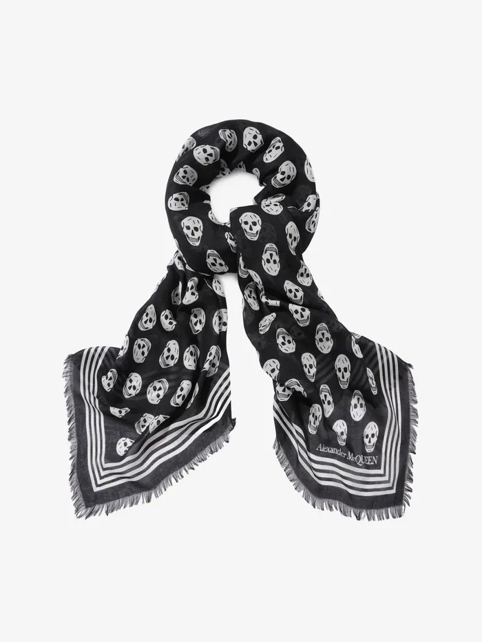 Women Scarves Alexander McQueen Biker Skull Scarf Black