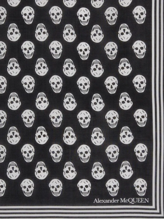 Women Scarves Alexander McQueen Biker Skull Scarf Black