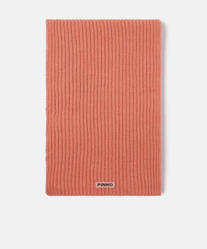 Women Scarves Pinko Ribbed Wool And Cashmere Scarf Redbright Coral
