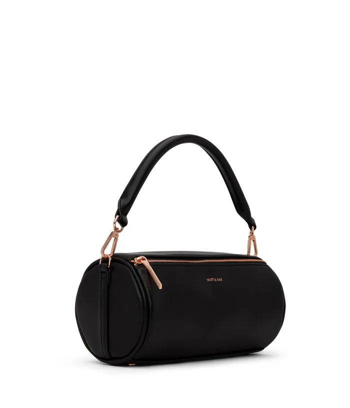 Women Seoul Vegan Barrel Satchel 8211 Loom Blackr Matt and Nat Satchels