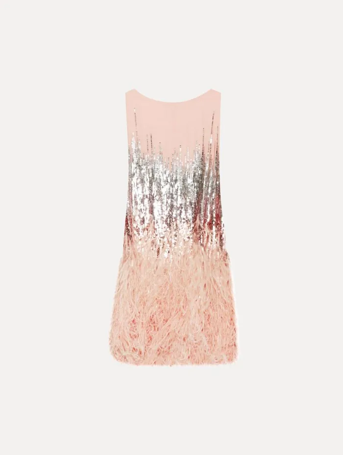 Women Sequin and Feather Embroidered Dress Blush Oscar De La Renta Dresses